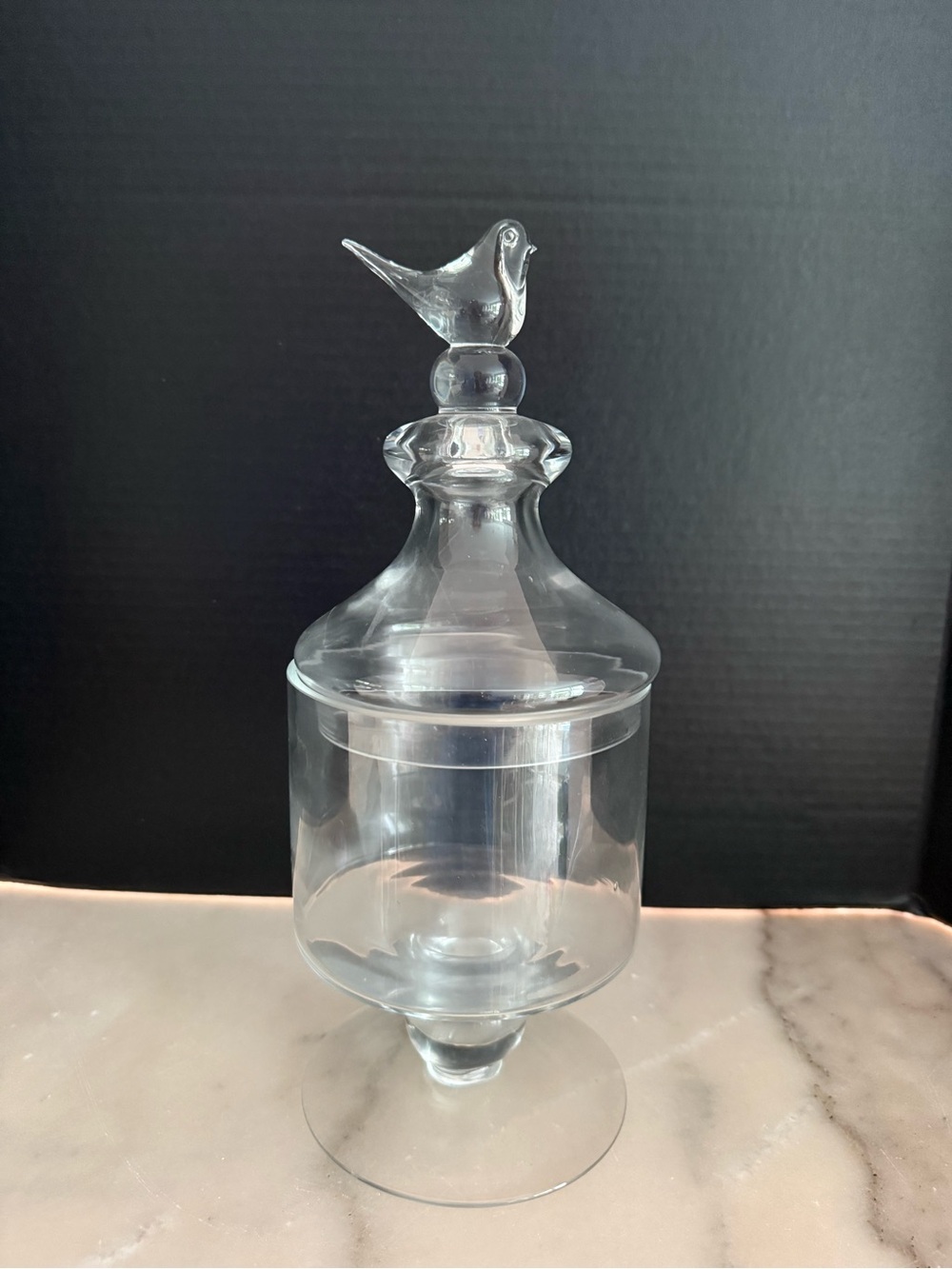 Clear Glass Apothecary Jar with Bird Topper Lid - 14.5” Tall